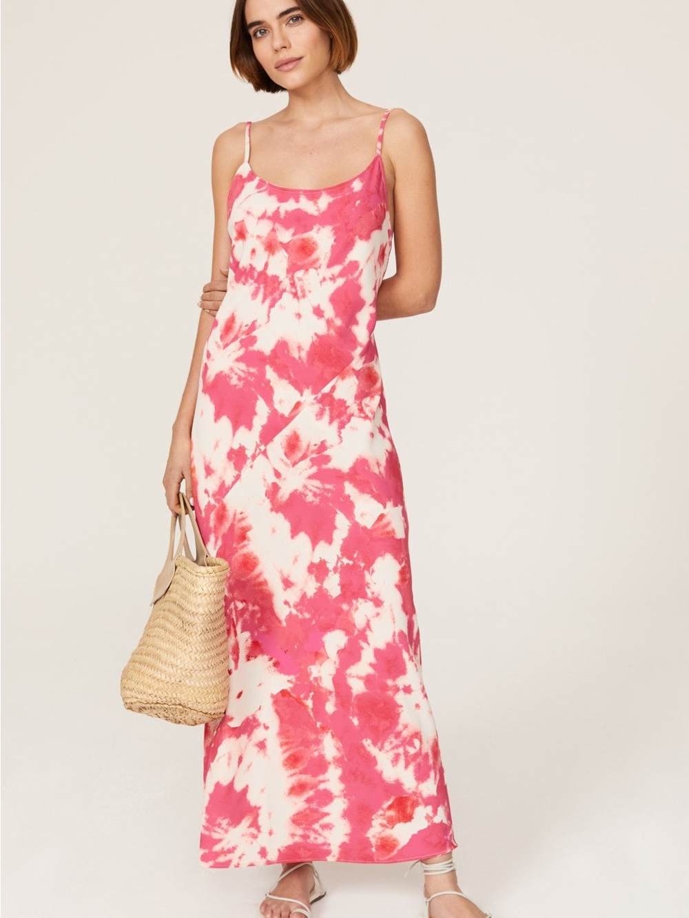 Thakoon Pink and White Tie-Dye Slip Maxi Dress